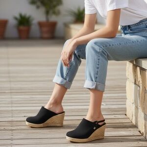VISCATA‎ Clog, Soft Canvas, Slip-on, Closed Toe, Black Espadrilles Heel, Size 39